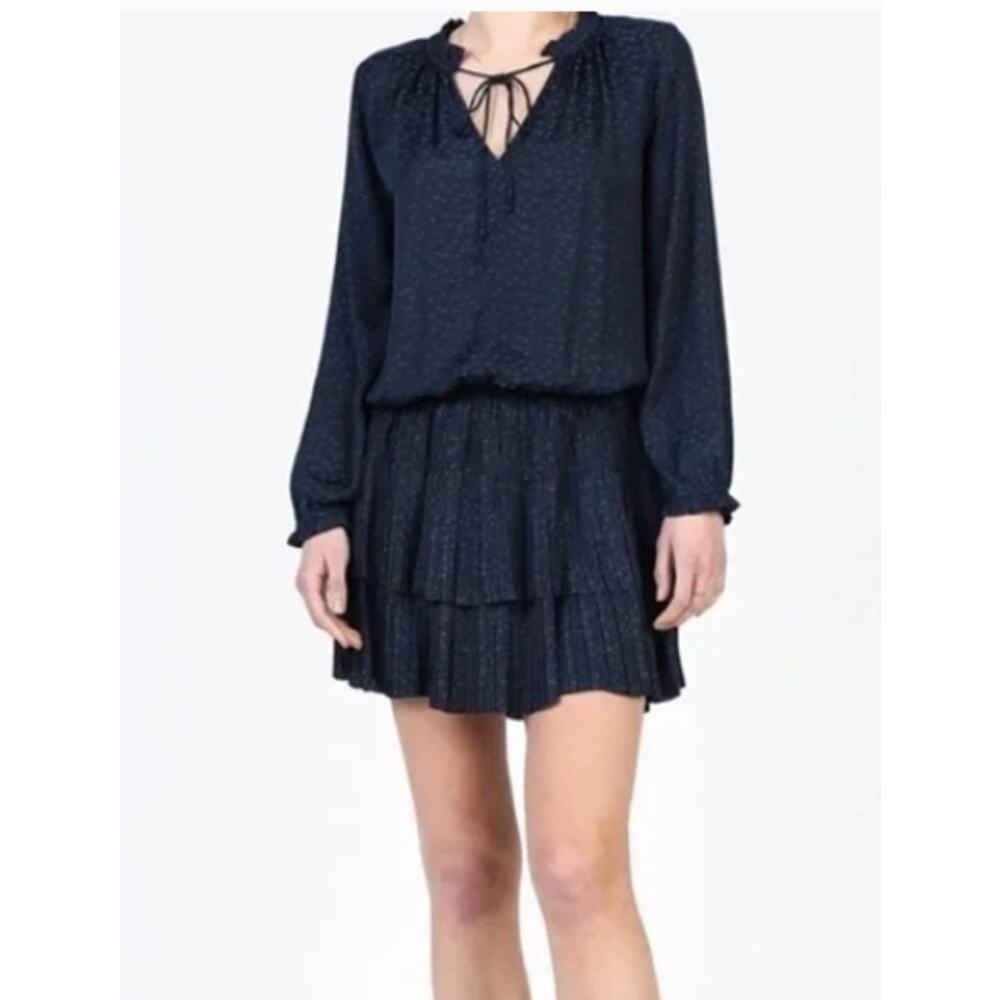 Current Air Anthropologie Laurel Star long sleeve mini Dress In Navy Blue Small